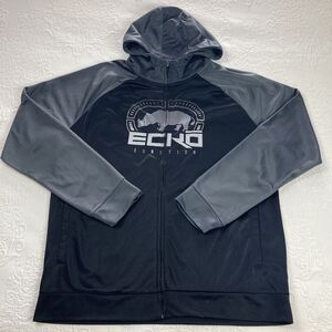 Ecko Hoodie Men's XL Black‎ Gray Sweatshirt Full Zip Spell Out Logo Hiphop Y2K
